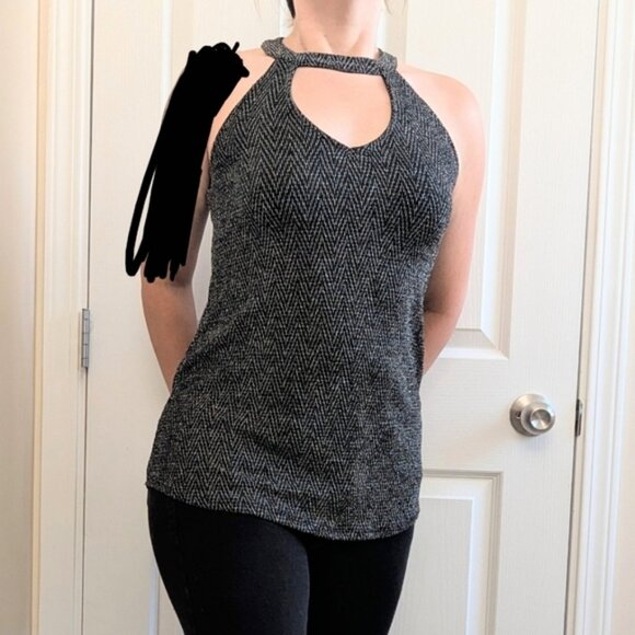 Ricki's Black and Silver Shiny Chevron Tank Top - Great Condition - Picture 1 of 6